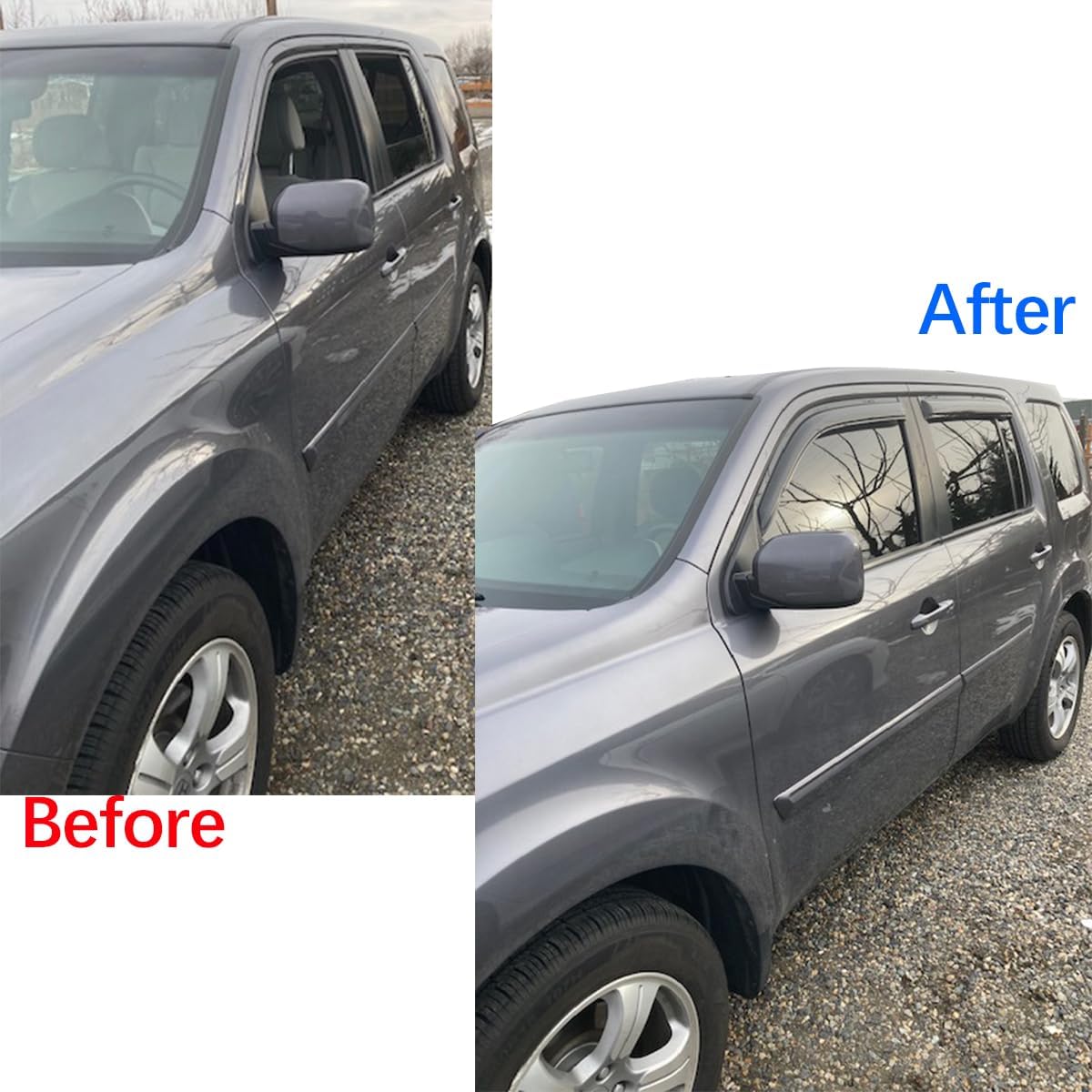 94084 Side Window Wind Vent Deflector, 4pcs Out-Channel Tape-On Nice Rain Guards Set,Dark Smoke Window Visor fit for 2009-2015 Honda Pilot