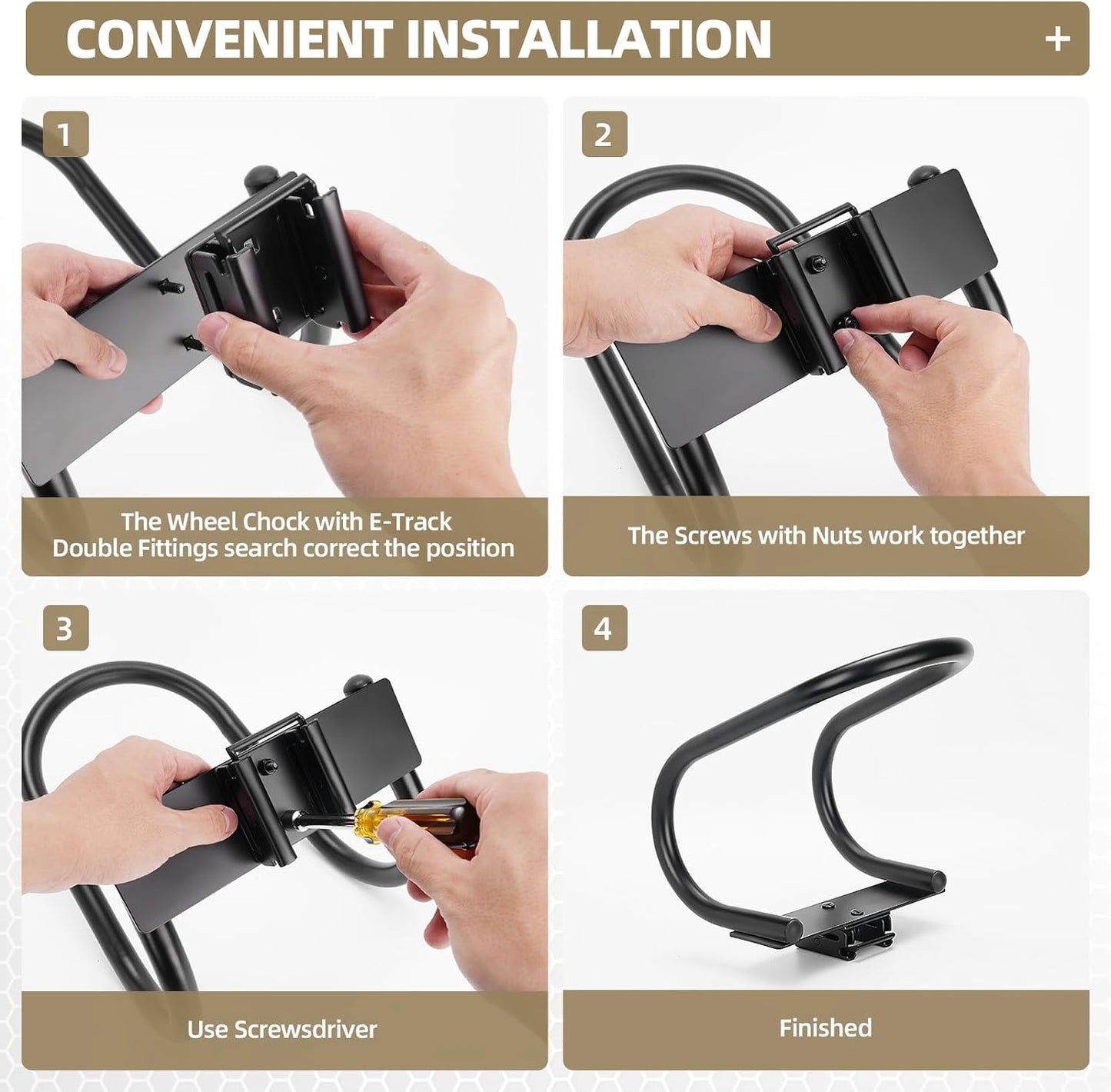 2 Pack E-Track Wheel Chock & Strap Kit|E Track Motorcycle Wheel Chock for Trailers for etrack system|E-Track Accessories for Enclosed Trailer- Supports Tire dirt bike, motorcycle for Garages and Trail