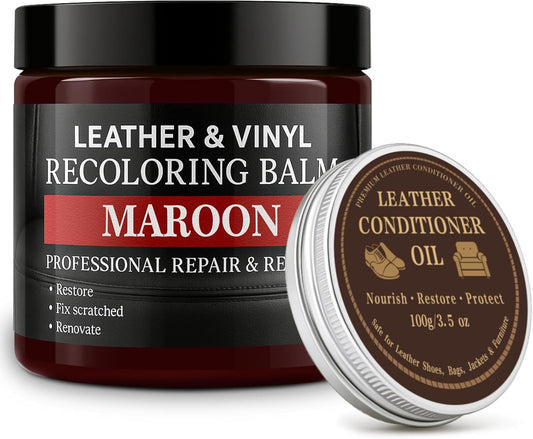 Leather Color Restorer, Leather Recoloring Balm, Scratch Remover, Leather Dye, Leather Paint with Leather Conditioner, Leather Repair Kit for Furniture Couches Car Seats Shoes, Maroon