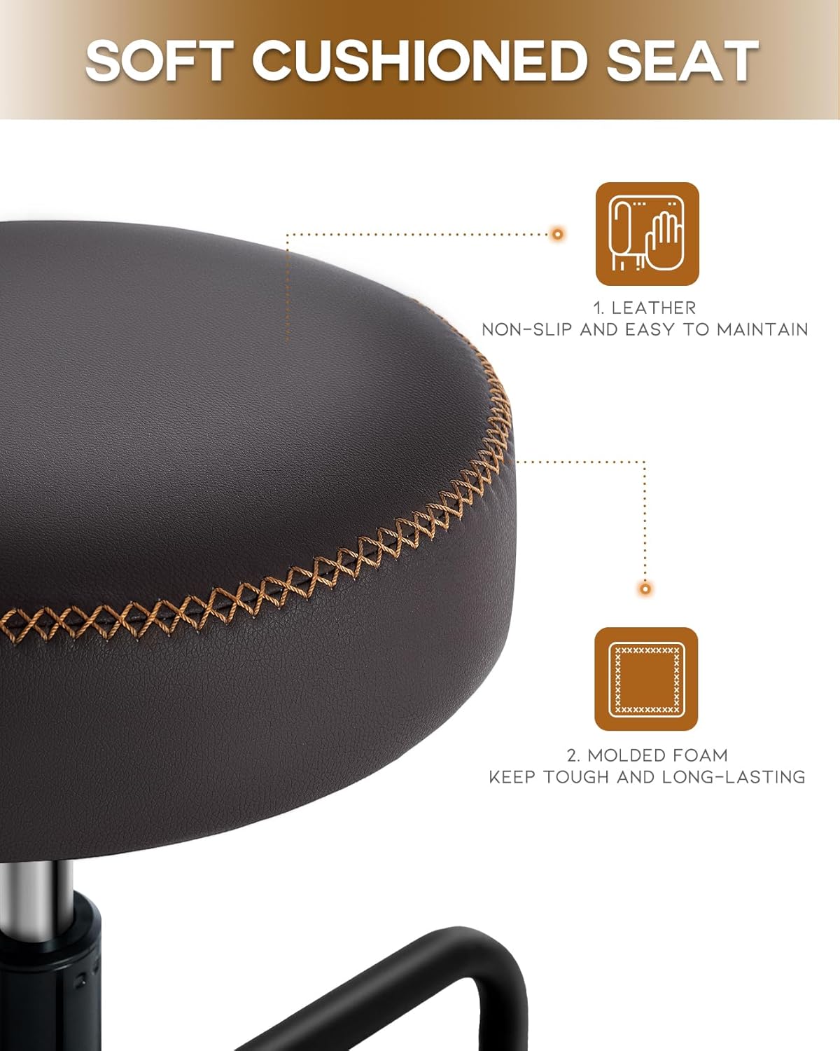 Shop Stool with Lockable Rubber Wheels Adjustable Backrest Tool Tray Storage 400 lb Capacity Rolling Garage Stool (Coffee)