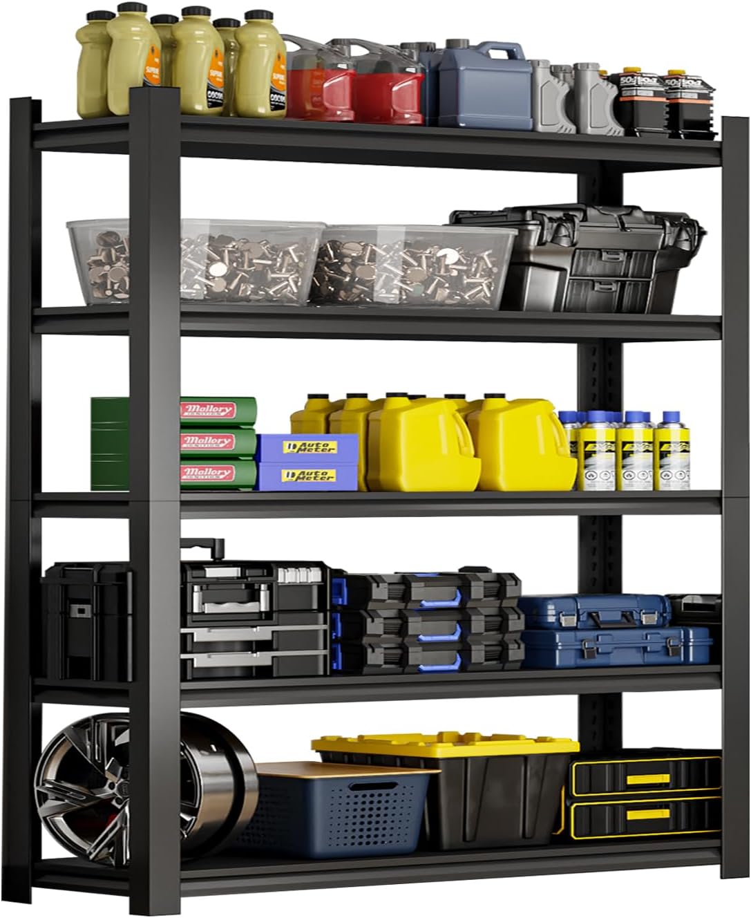 72''H Garage Shelving Heavy Duty, 3000LBS Storage Shelves, 5-Tier Adjustable Metal Shelve Storage Shelf Rack, Industrial Shelving Unit for Garage, Warehouse, Basement (47" W x 23.6" D x 72" H)