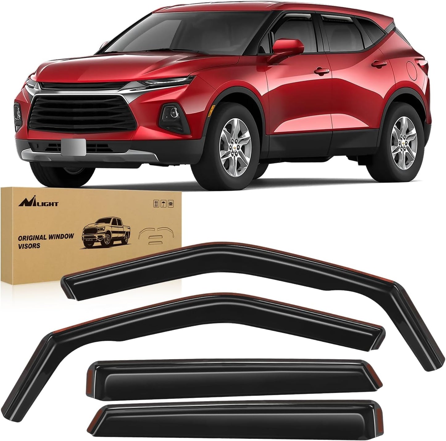 Nilight Durable in Channel Rain Guards for Chevy Blazer 2019 2020 2021 2022 2023 2024 2025 Window Deflectors, Vent Window Visors-4pcs