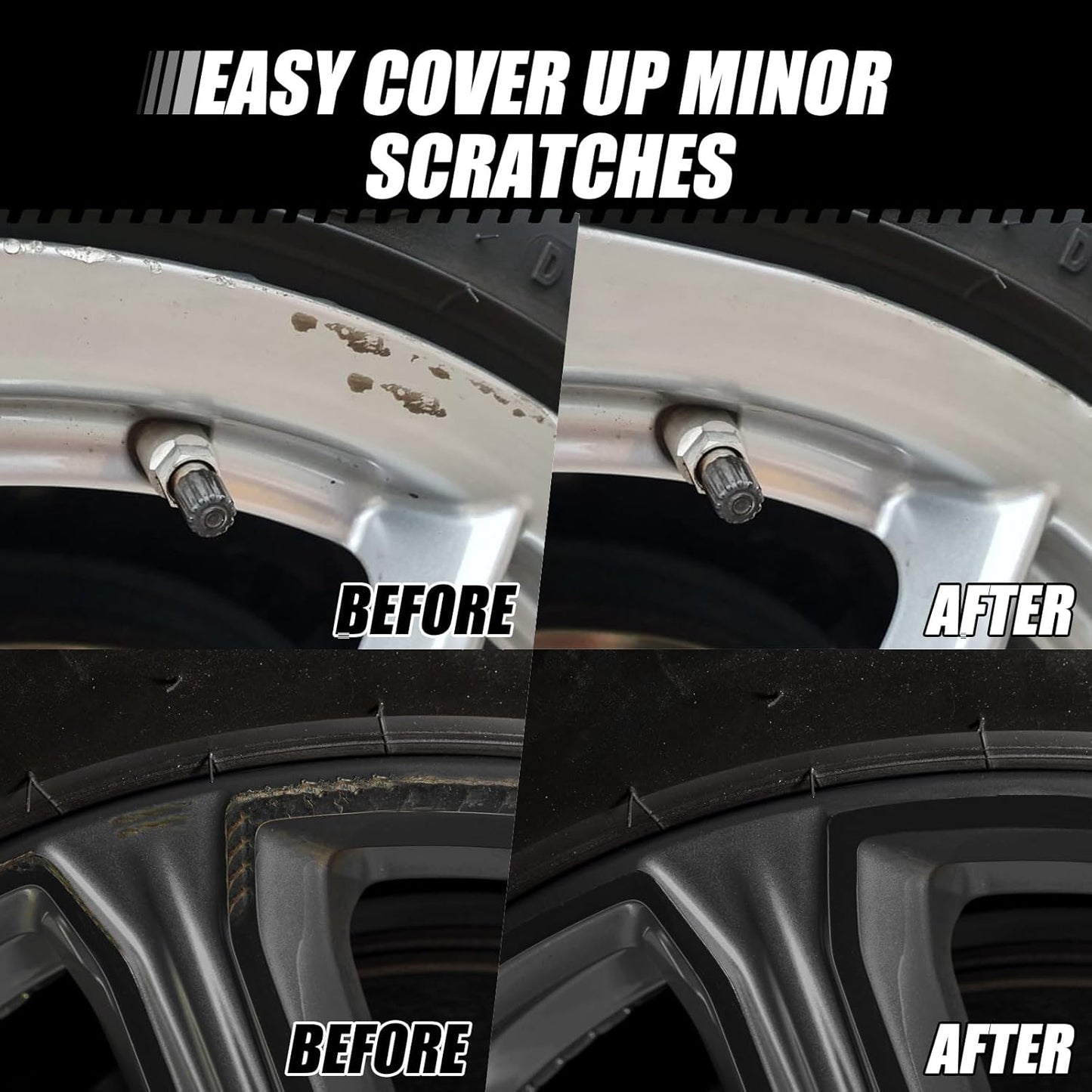 Gloss Black Rim Touch Up Paint - Car Wheel Repair Kit Curb Rash, Gloss or Matte Black Rim Touch Up Paint, Quick And Easy Wheel Scratch Repair Kit, Wheel Repair Kit Curb Rash (Gloss Black)