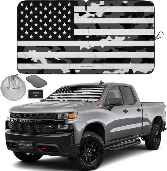 Autoamerics 1-Piece Windshield Sun Shade B&W Camo American Flag USA Design - Foldable Car Front Window Sunshade for Most Sedans SUV Truck - Blocks Max UV Rays and Keeps Your Vehicle Cool - Large