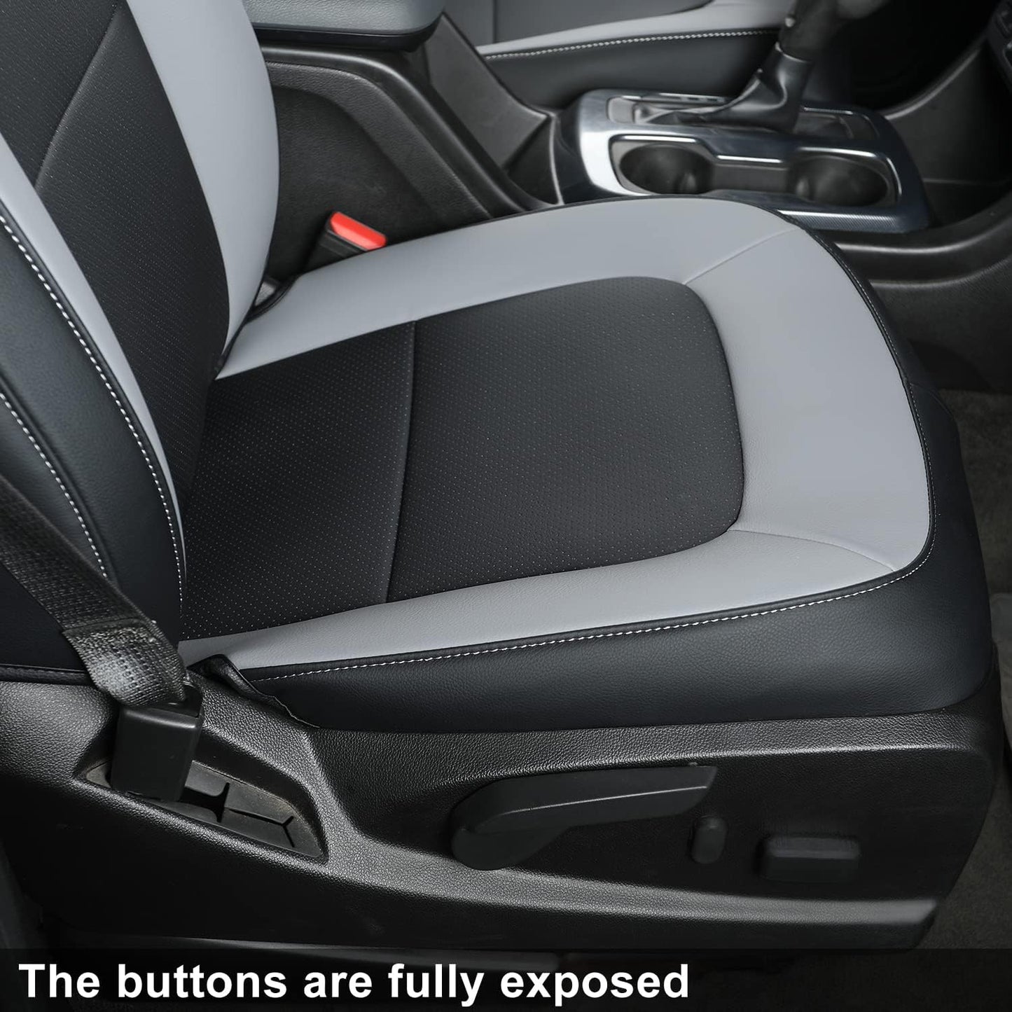 LUCKYMAN CLUB Chevy Colorado Seat Covers, fit for 2015-2022 Colorado Crew Cab Z71 LT ZR2 Work Truck with Faux Leather (Black&Gray)