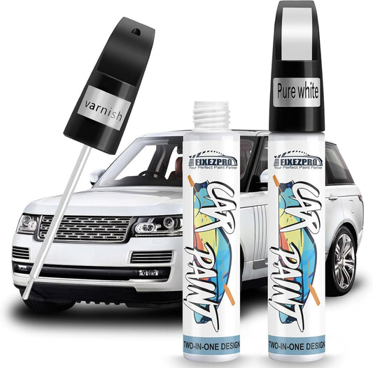 White Car Paint Touch Up, Car Scratch Repair Pen, Color Accurate Automotive Paint with Varnish Clear Coat Pen Quick and Easy Fix Vehicles Chip Rim Scuff Repair