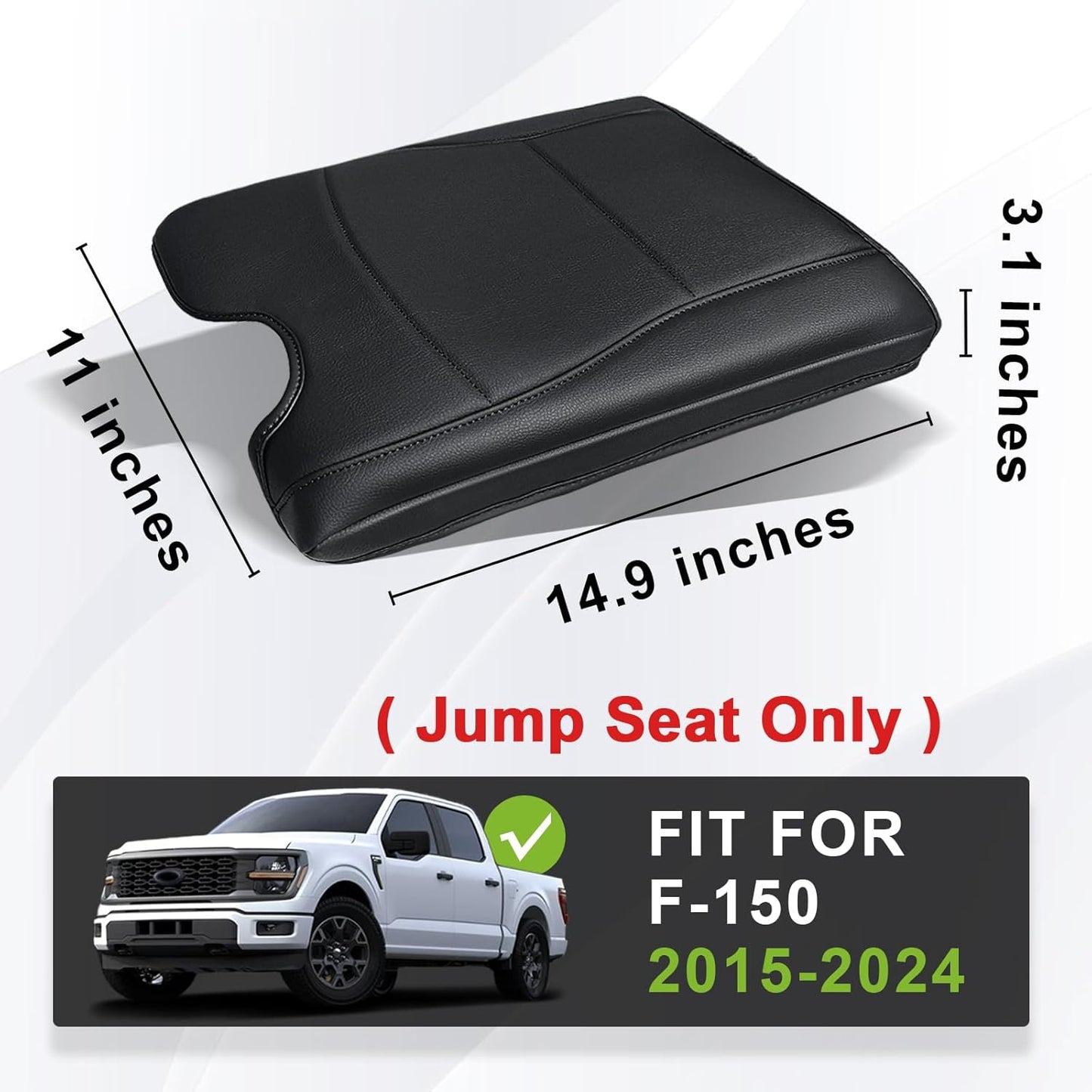 Muslogy Center Console Armrest Cover Compatible with Ford F-150 F150 2015-2024 2025 Comfort Armrest Pad Arm Rest Cushion Vegan Leather Protector Regular Thick(Jump Seat ONLY)