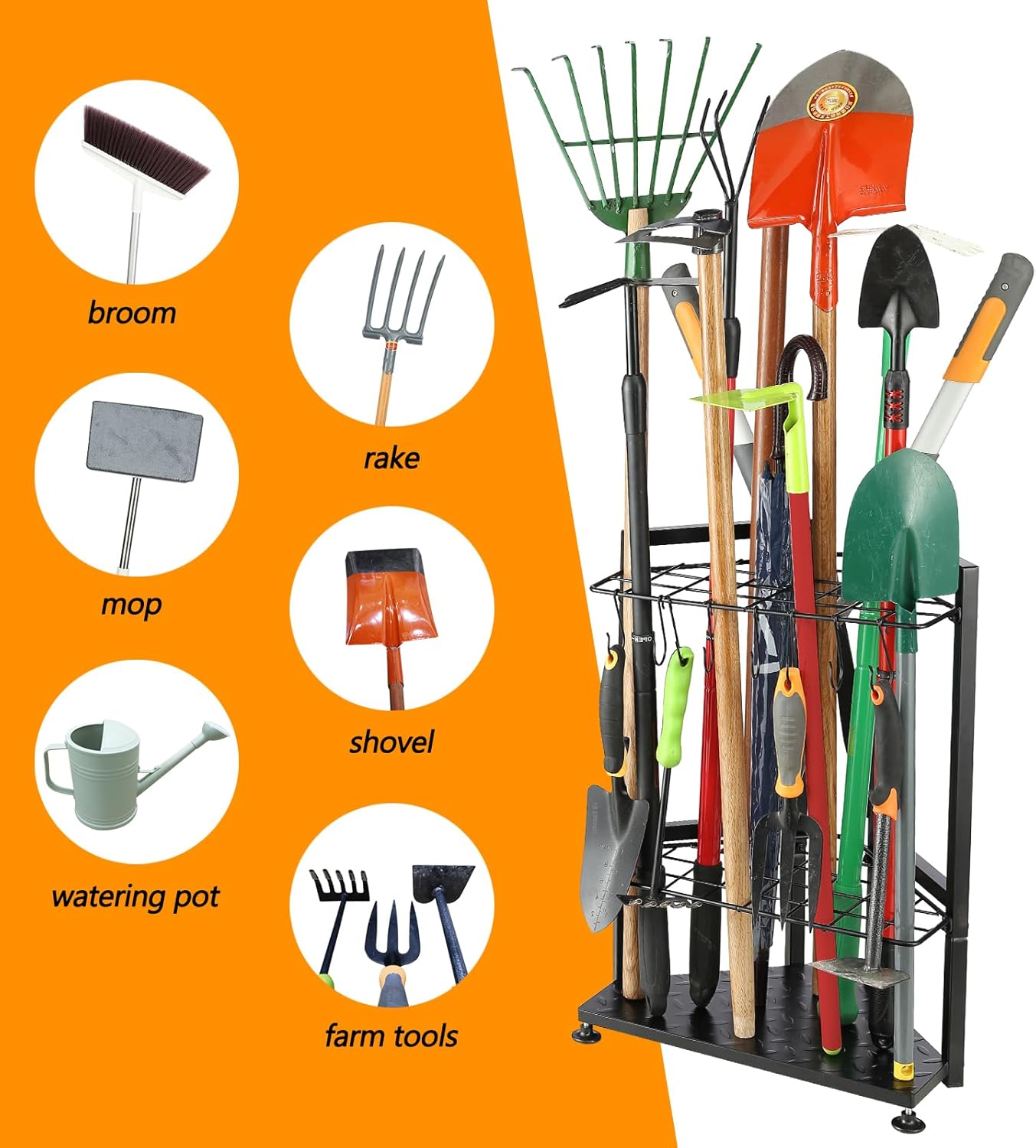 Garden Tool Organizer,Yard Tool Rack Heavy Duty,Free Standing for Garage Corner,Garage Organization,Garage Organizers and Storage,Garden Tool Holder for Lawn,Shed,Outdoor,Metal