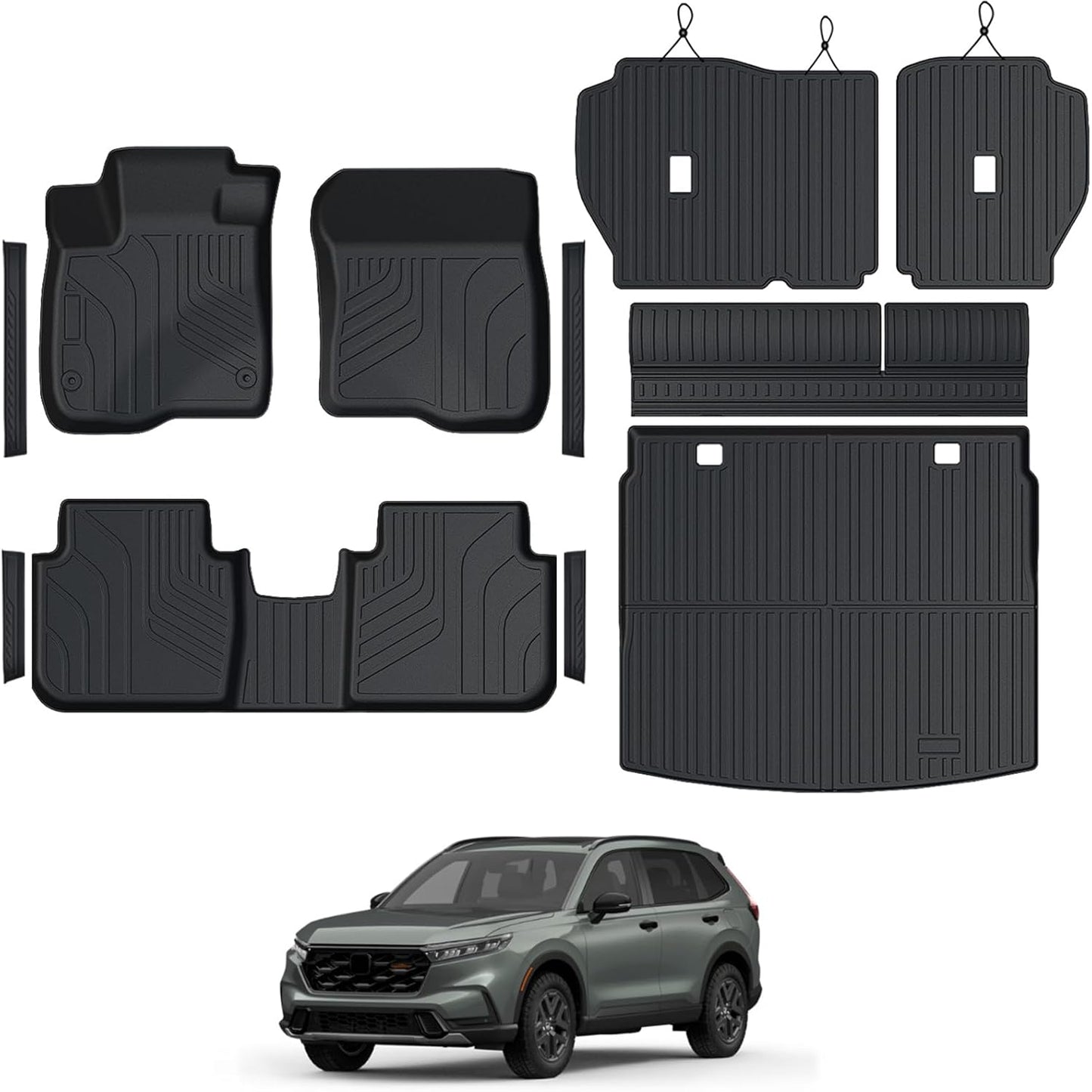 Floor Mats Set for Honda CRV 2026 2025 2024 2023 Accessories(Hybrid & Gasoline), Full Coverage All Weather Floor Mats Cargo Mat with Backrest Protectors & Door Sill Guards
