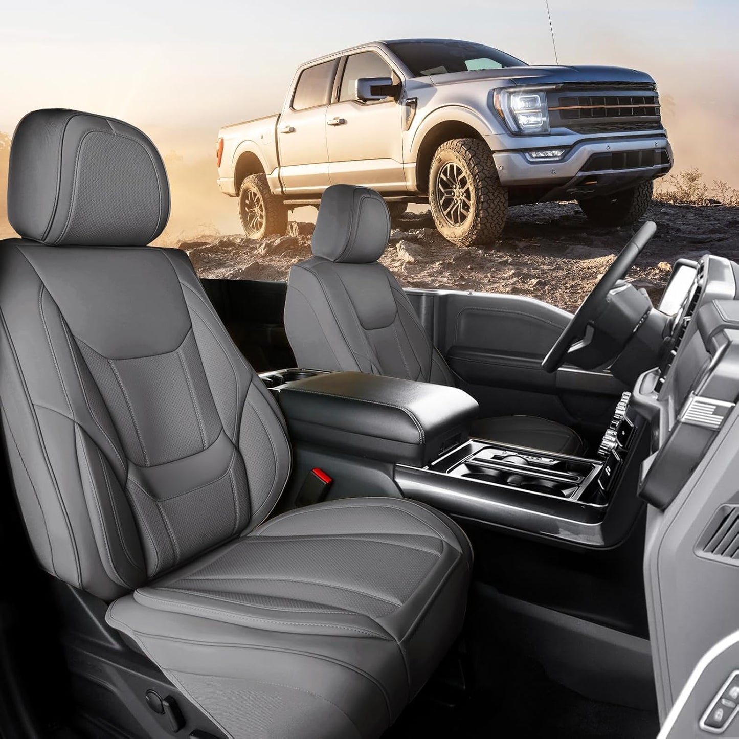 Coverland Custom Car Seat Covers Compatible with Titan, Tundra - Premium Leather Non-Slip Memory Foam Waterproof Cover Custom Fit Interior Protector Front Seat-Dark Gray [See Size Chart-Size A14]