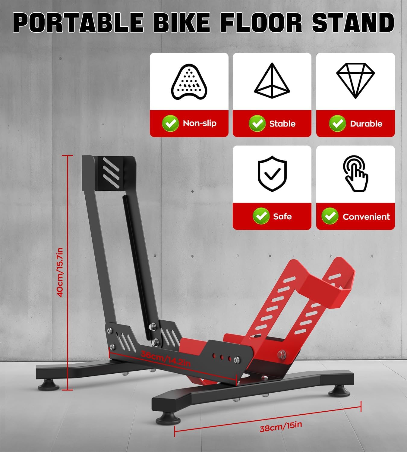 Bike Stand Floor, Portable Bike Rack for Garage 3.5" Wide Tire Indoor Bike Holder, Front and Rear Wheel Parking Rack Fit for 24"-29" Bike