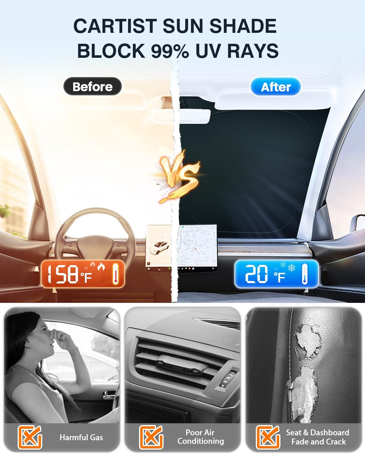 Windshield Sun Shade for Toyota Tundra (Limited, SR5, Platinum, TRD Pro) 2022-2025 2026, Custom Fit Foldable Front Window Sunshade Sun Visor for Tundra Accessories