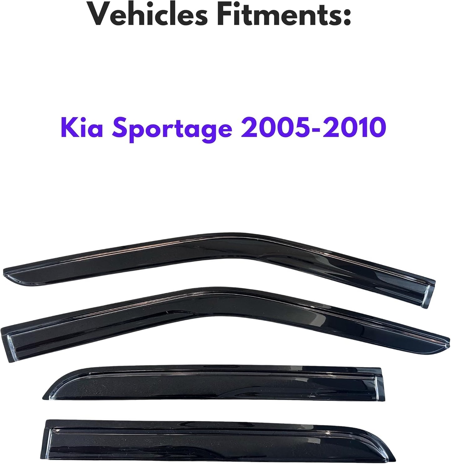 KPY Window Visor Compatible with Kia Sportage 2005-2010, 4PC Rain Guard Side Window Vent Deflectors Tape-On Mugen Style, 2005 2006 2007 2008 2009 2010