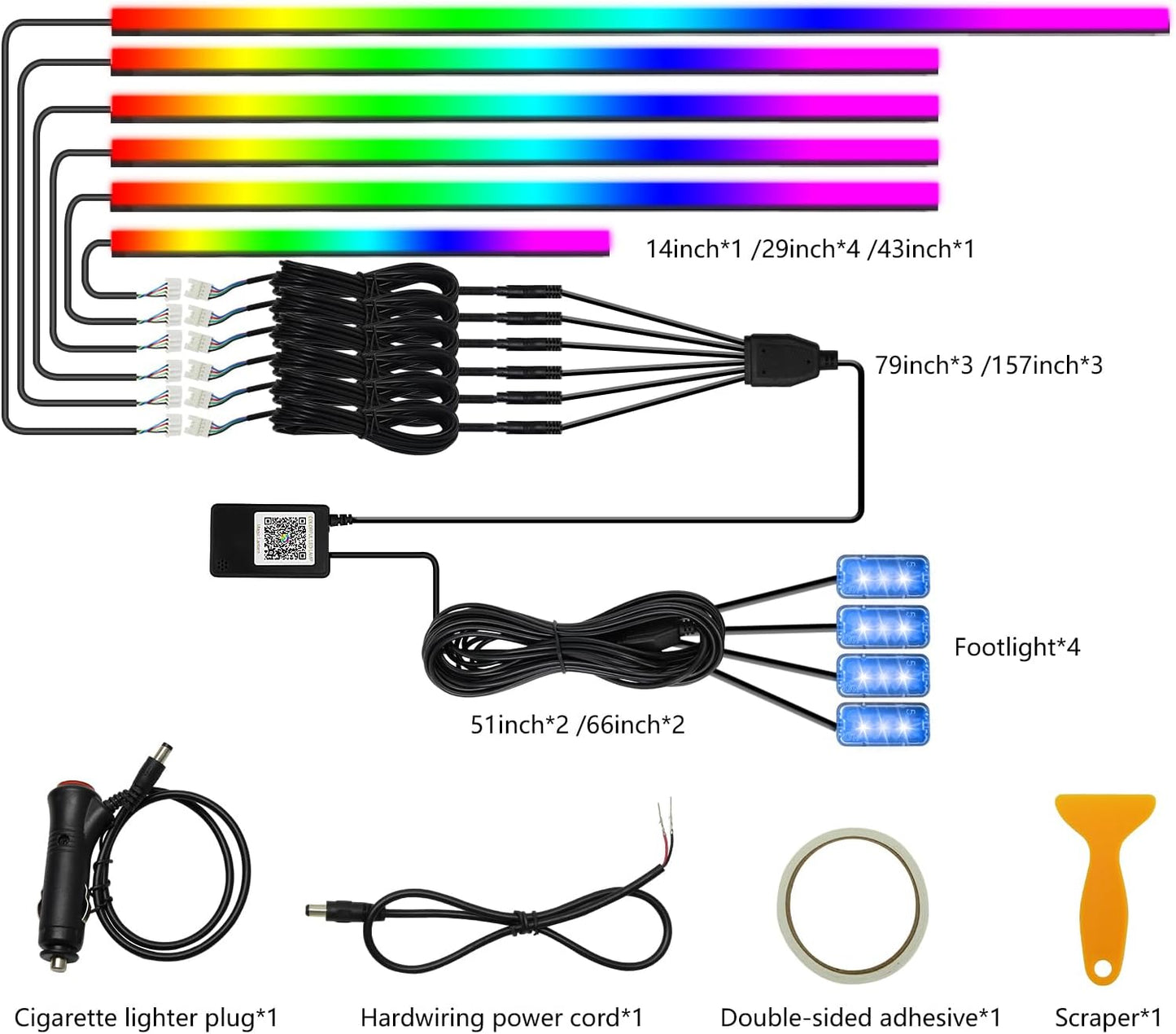 WEBUPAR Dreamcolor Interior Car Lights - 10 in 1 LED Strip Lights with APP Control and 213 Color Modes, Decorative Neon Ambient Lighting Kits