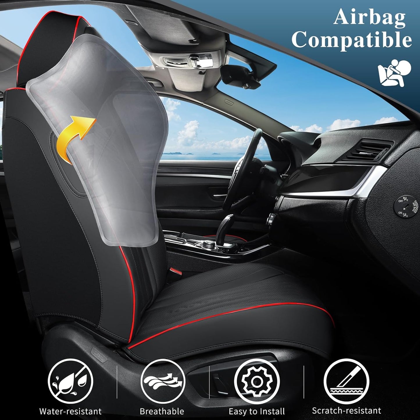 Car Seat Covers Full Set, Leather Seat Covers for Cars, Car Seat Protector Waterproof, Non-Slip Car Interior Covers Fit for Most Cars, SUV, Vans, Trucks,2Seaters,Full Set,Black,COMFDRIVE-A03
