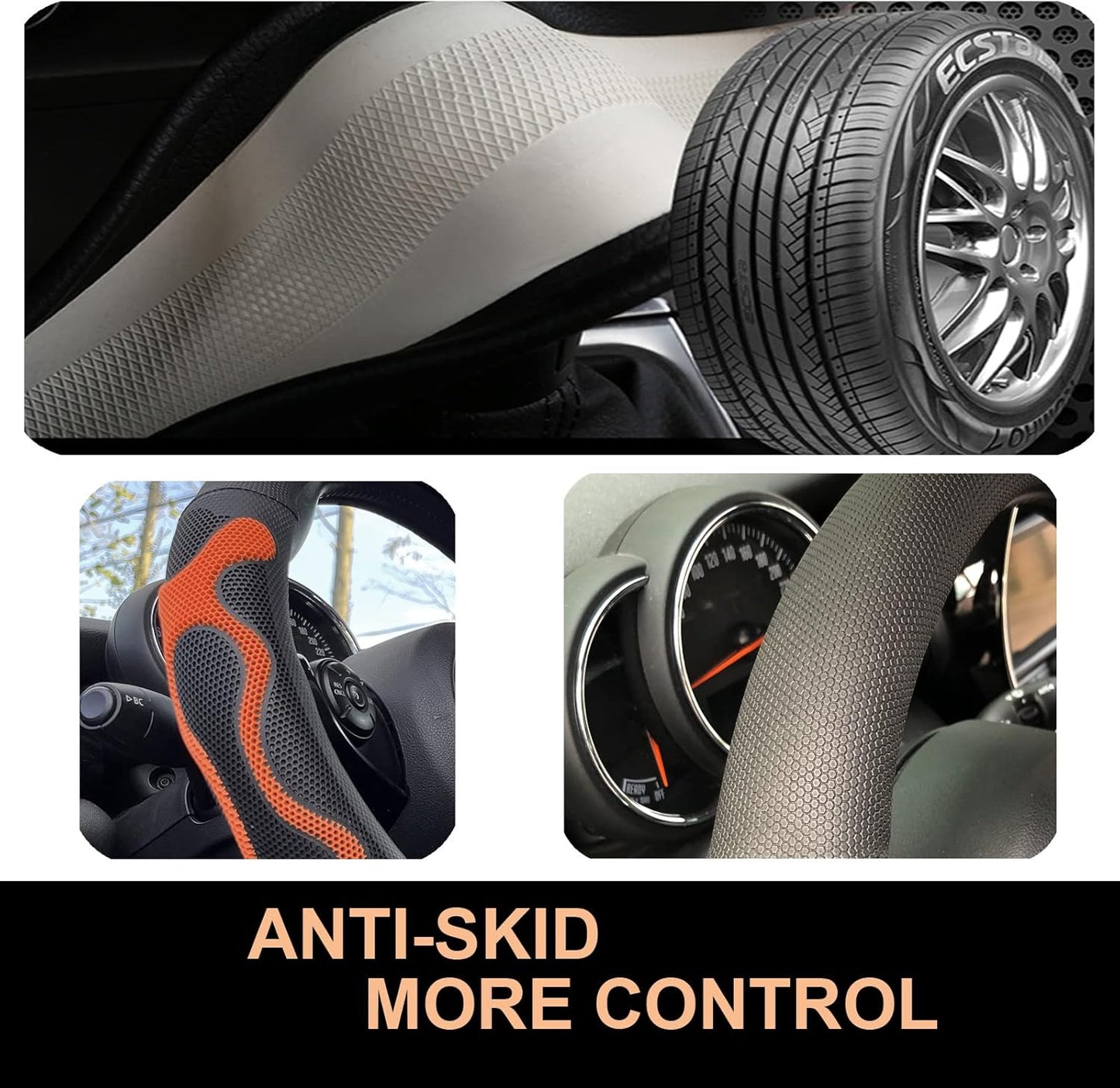 PINCTROT D Shaped Comfy Grip Steering Wheel Cover, Anti-Slip Design, Flat Bottom 14.5-15 Inch(Silicone Orange)