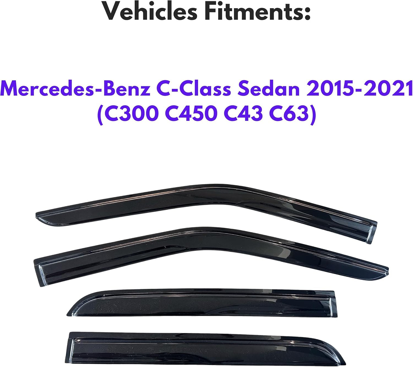 KPY Window Visor Compatible with Mercedes-Benz C-Class Sedan 2015-2021, 4PC Rain Guard Side Window Vent Deflectors Tape-On Mugen Style, 2015 2016 2017 2018 2019 2020 2021 (C300 C450 C43 C63)