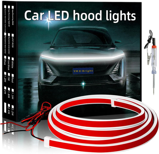 YM E-Bright Led Hood Light Strip Exterior Led Strip Lights for Cars Waterproof Flexible DRL Dynamic Scan Start Up Hoodbeam Kit Daytime Running Light for Car,Truck,SUV,12V 70inch White,1 Set