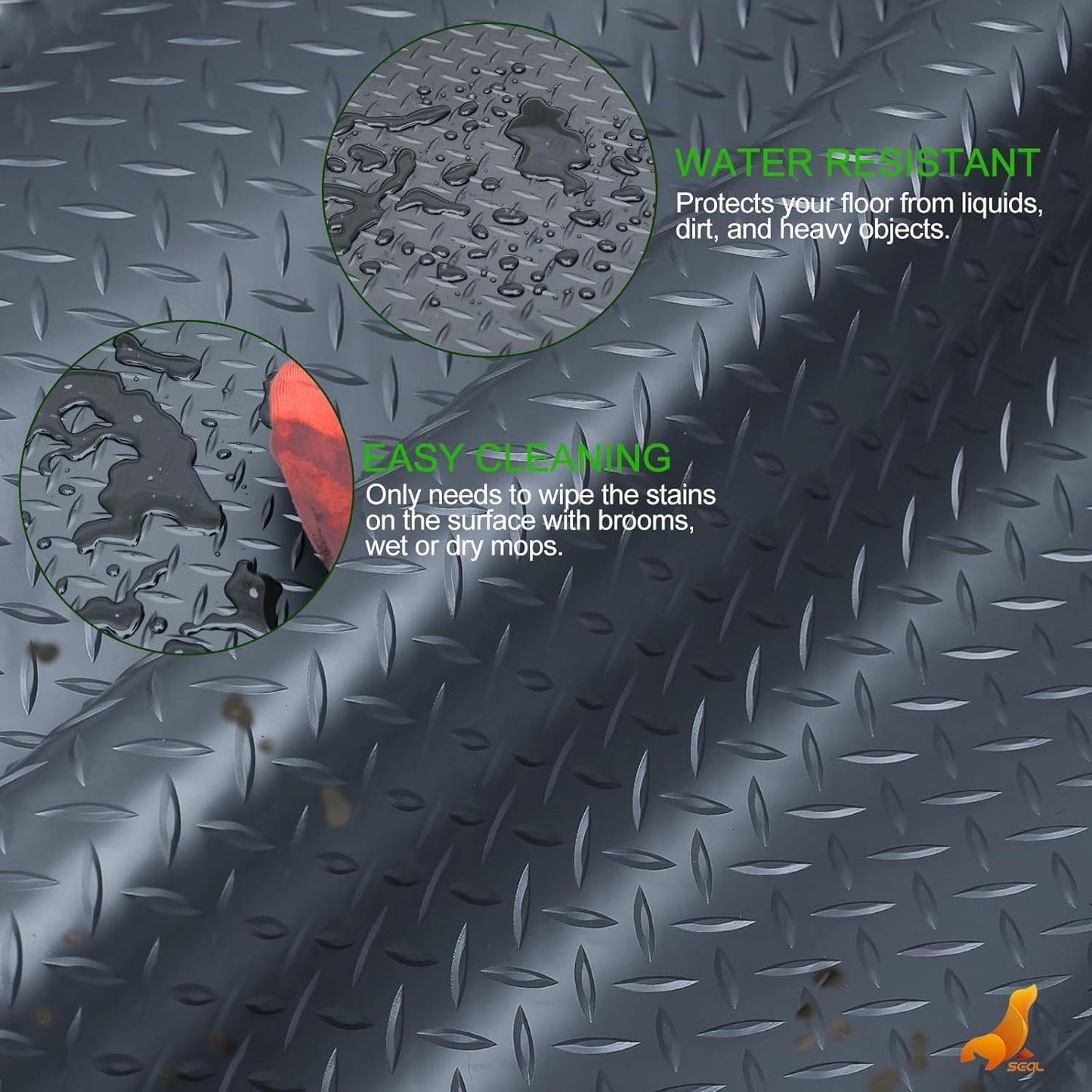 SEAL 6 x 10 Ft Premium Garage Floor Mat, Solid 2.8mm Thick Gray Commercial Grade Heavy Duty Parking Mat for Garage Floor, Golf Cart Parking, Water/Stain Resistant Floor Runner (Embossed Diamond Plate)