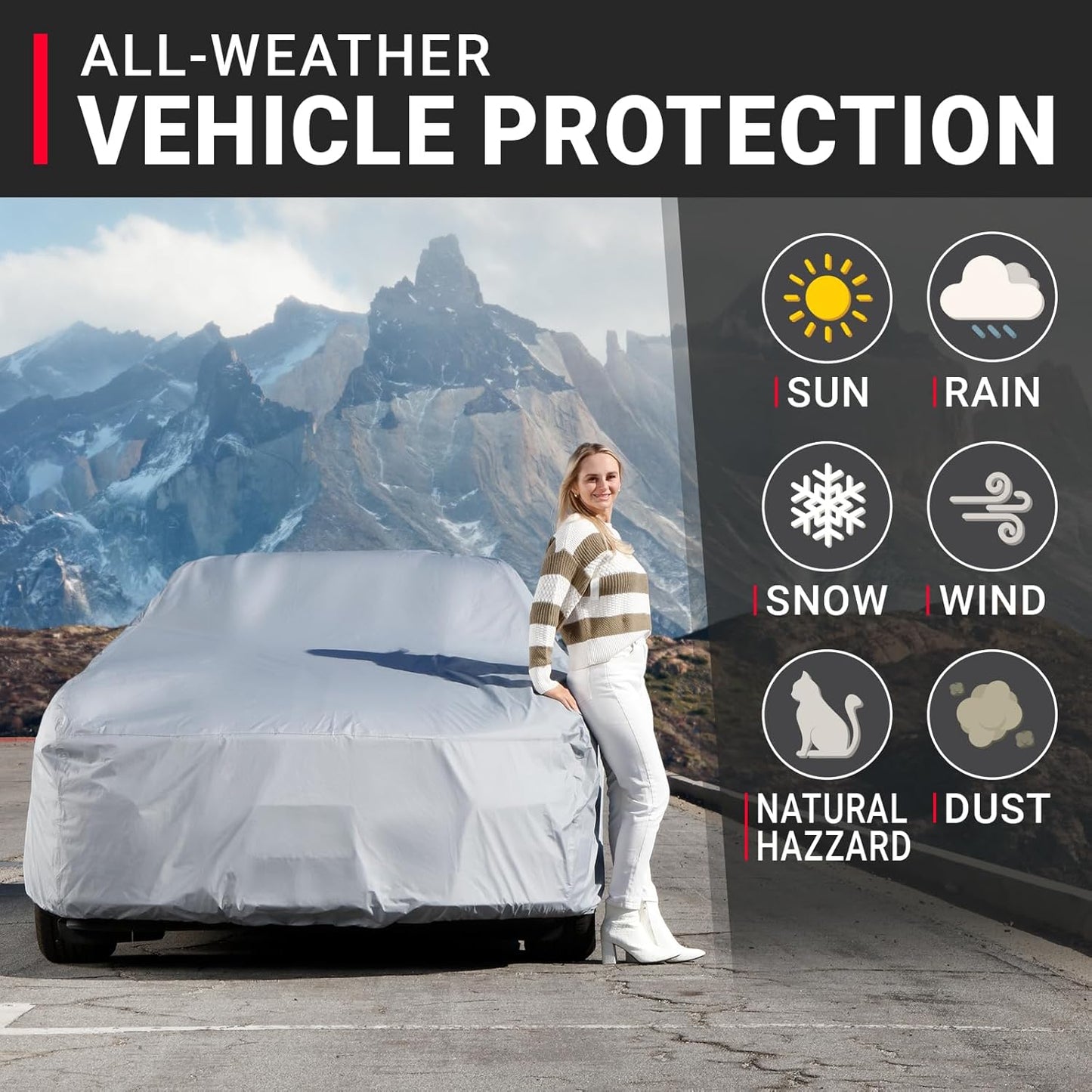 iCarCover Custom Car Cover for 1974-1978 Ford Mustang Waterproof All-Weather Rain Snow UV Sun Protector Full Exterior Weatherproof Indoor Outdoor Car Cover