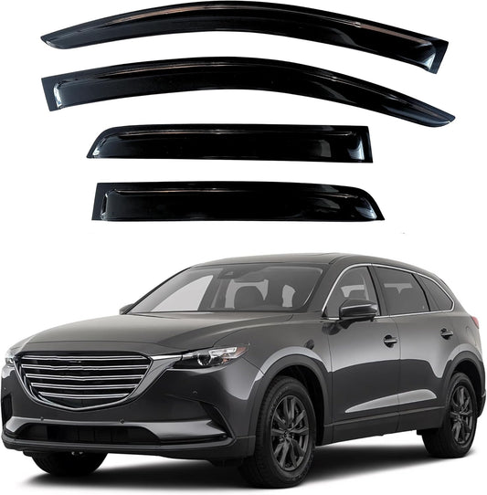 KPY Window Visor Compatible with Mazda CX-9 2016-2023 (CX9), 4PC Rain Guard Side Window Vent Deflectors Tape-On Style, 2016 2017 2018 2019 2020 2021 2022 2023