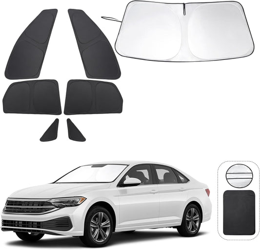 TINGLU Window Shades for Volkswagen VW Jetta 2019-2024 2025 Accessories Car Side Full Windows Triangular Windshield Sun Shade Sun UV Rays Privacy Protection 7PCS