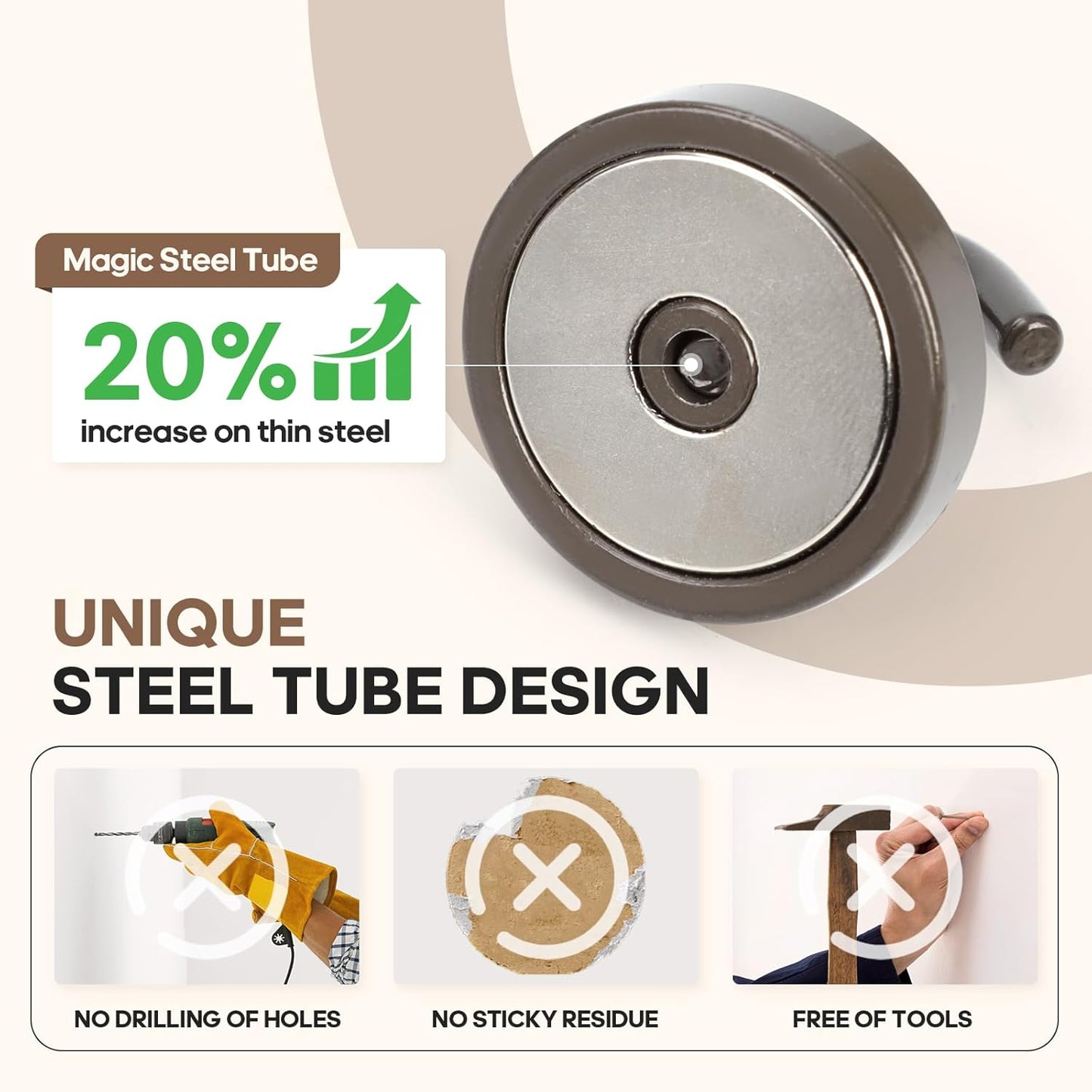 Neosmuk Magnetic Hooks, Cruise Ship Essentials, 120lb+ Heavy Duty Magnetic Hooks for Cruise Cabins, Refrigerator, Grill, Hanging, and Travel | Extra Strong Must-Haves Magnet Hook,Brown, Pack of 10