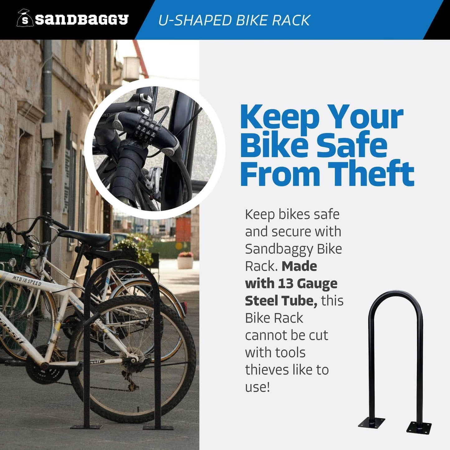Sandbaggy U Shaped Bike Rack - Outdoor, Commercial - Galvanized Steel - Surface/Ground Mounted (5, Green)