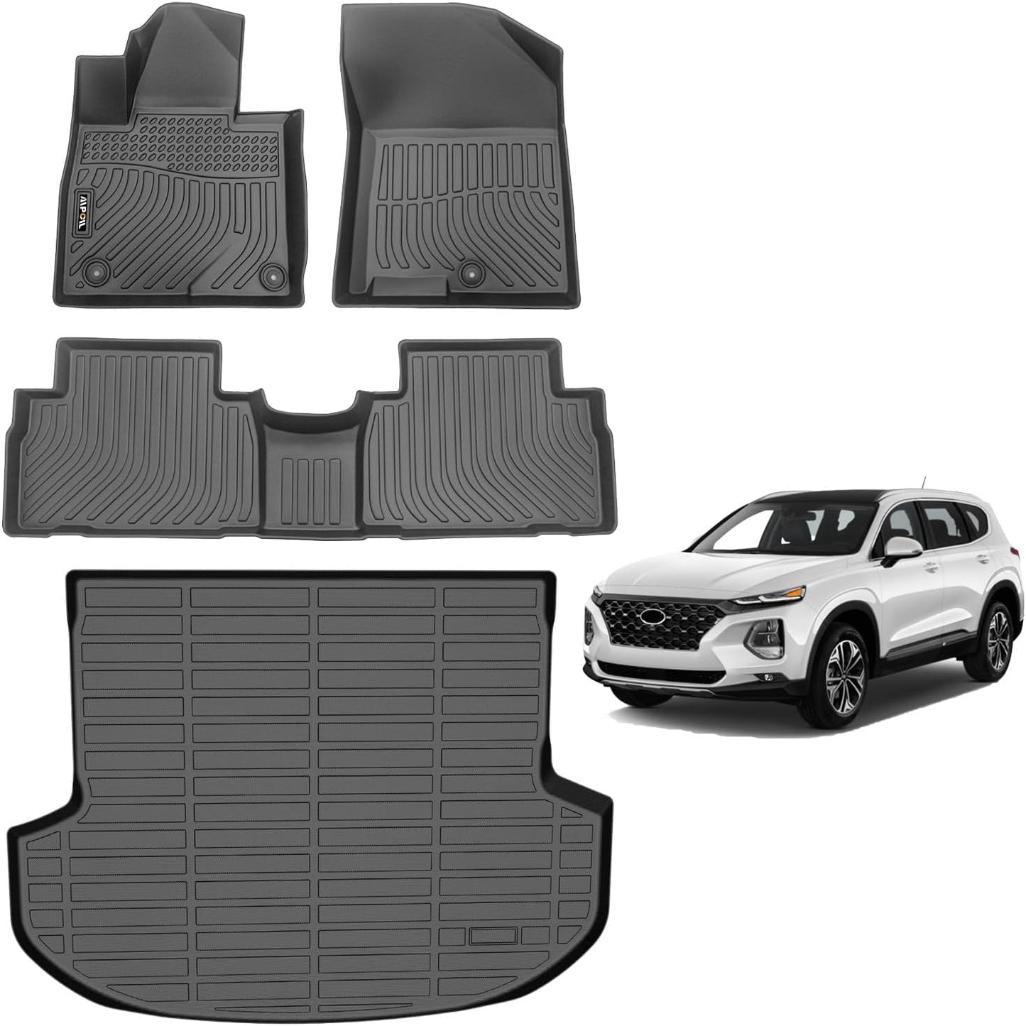 AIPOIL® Floor Mats & Cargo Liner Set for 2019-2020 Hyundai Santa FE All Weather Protection TPE Anti-Slip Automotive Full Set Custom Car Mats Accessories - Black