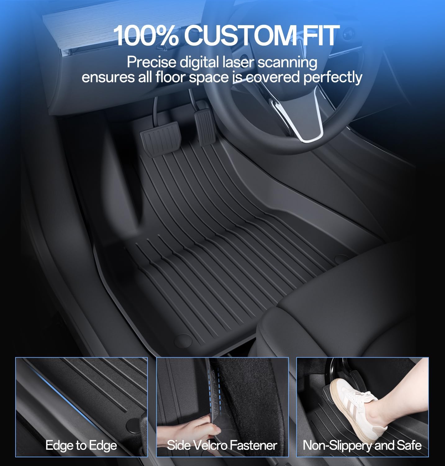 Floor Mats Fits for Tesla Model 3 2023-2018 - All Weather TPE Custom Fit Car Mats Floor Liners, Custom Fit, 3-Piece