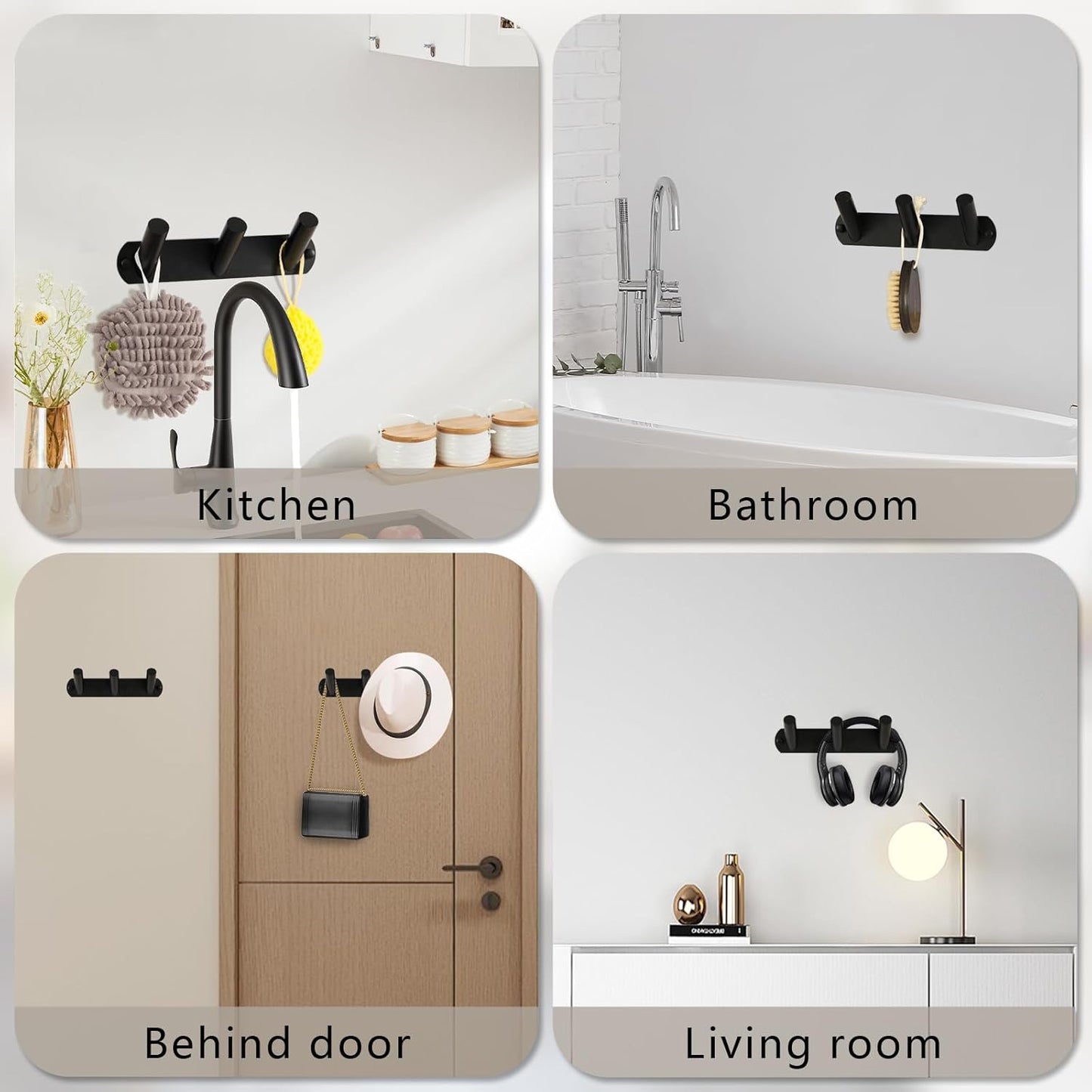 NINETREX Coat Rack Wall Mounted, Black Metal Coat Rack with 3 Coat Hooks Heavy Duty Coat Hanger Hooks Bag Hat Towel Rack for Entryway, Bathroom, Bedroom, Kitchen, and Hallway(Black,Round)