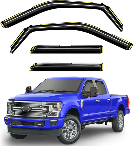 in-Channel Window Rain Guards Fit for Truck Ford F150 2015-2020 SuperCrew/Ford F250-F550 2017-2025, Extra Durable Window Deflectors Vent Shades Visors Exterior Car Accessories - 4 pcs