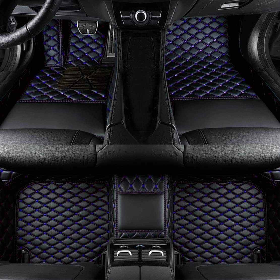 Add Personal Touch to Your Vehicle with IMEISH Customizable Logo Text Car Mats for 99% of vehiclesPads Protection Non-Slip Leather Floor Liners (Black Blue)