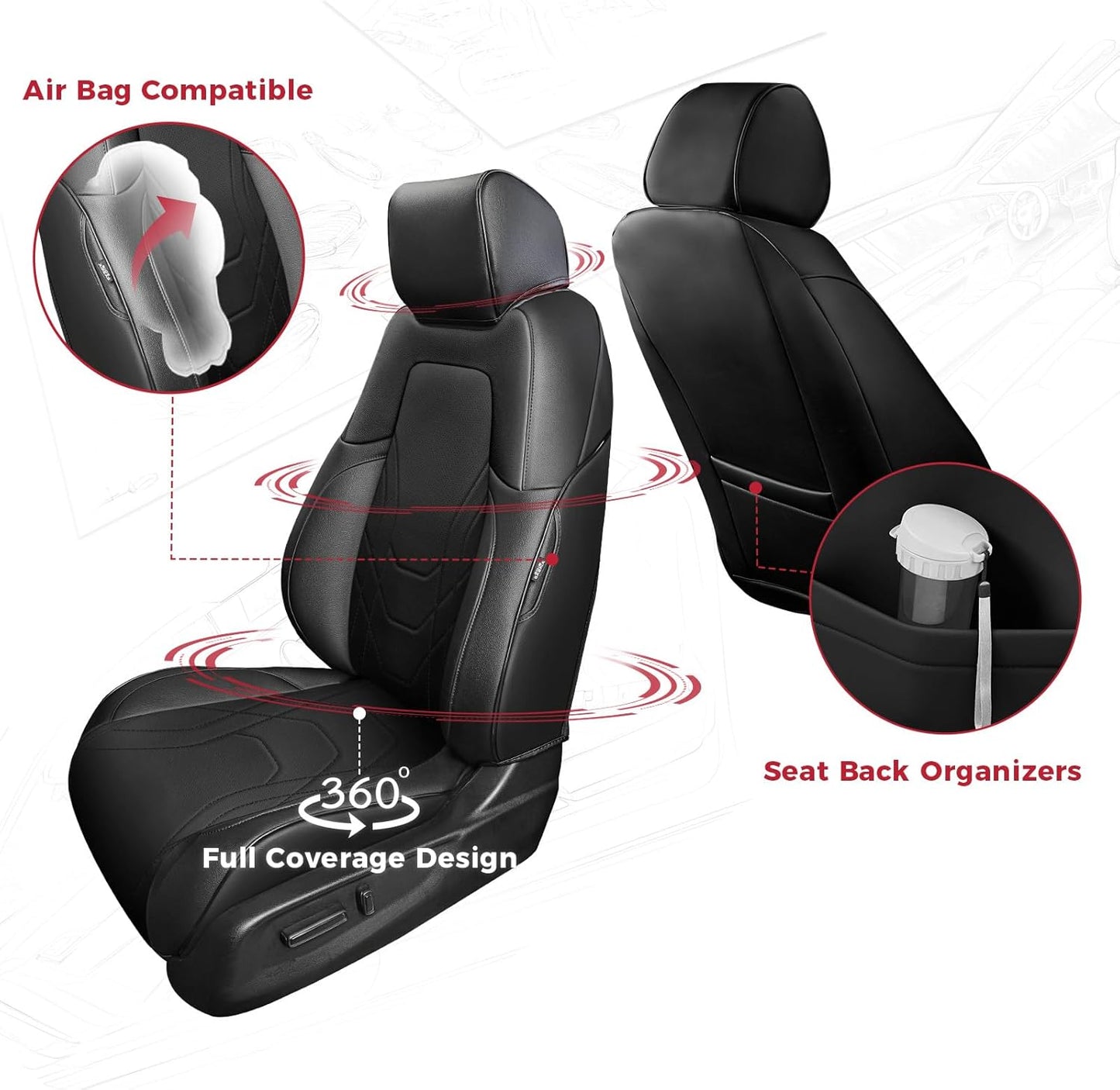 FREESOO CRV Seat Covers Full Set, for Honda CRV LX EX EX-L Sport Touring Hybrid 2017 2018 2019 2020 2021 2022, Custom Fit Seat Covers for CRV, Waterproof Leather Car Seat Covers, Black
