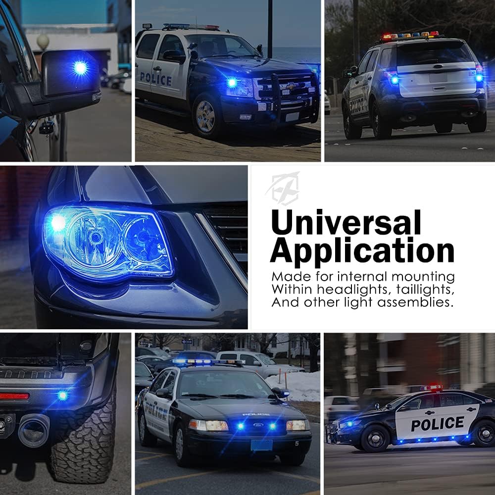 Xprite Blue LED Hideaway Strobe Police Lights Kit, 20 Flashing w/Control Panel Headlights Taillights Mounting, Hazard Warning for Emergency POV Vehicles Volunteer Cars Trucks SUV 8PCS