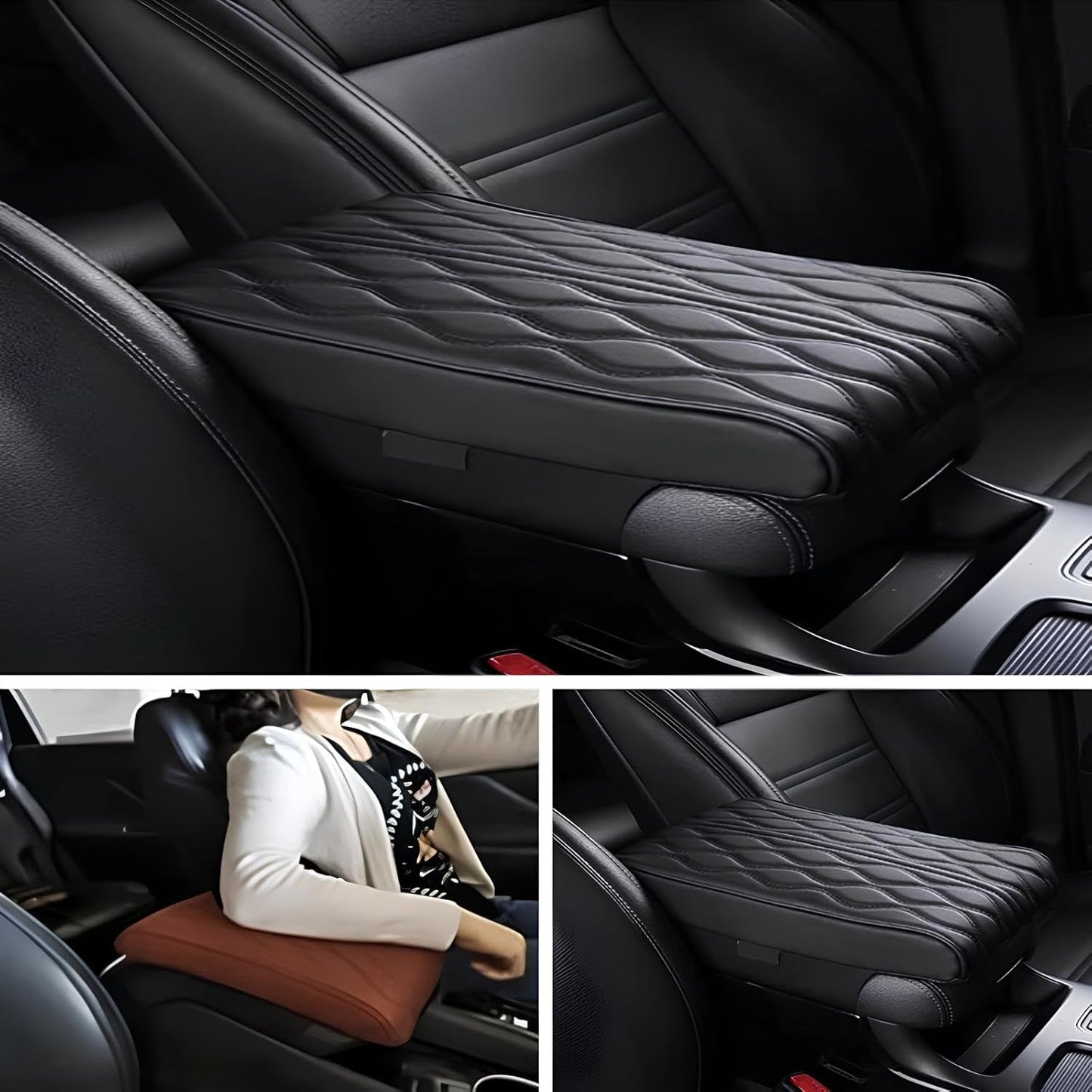Leather Car Armrest Box Mat - 2023 New Waterproof Car Center Console Cover Mat, Universal Armrest Mat, Leather Car Armrest Cover for SUV/Truck/Vehicle (A-Beige)