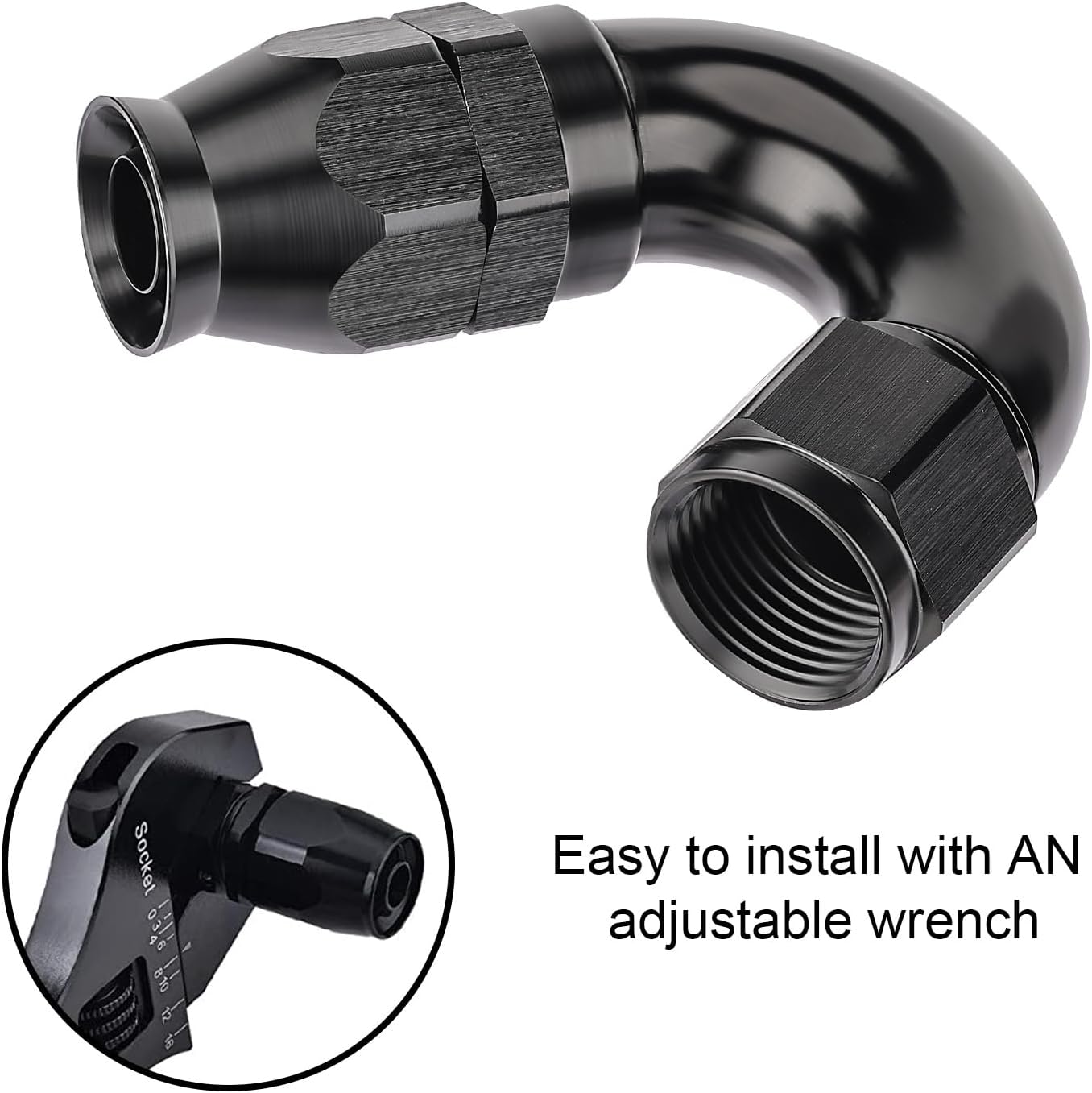 EVIL ENERGY 10AN 150 Degree PTFE One Piece Full Flow End Hose Fitting Aluminum Black