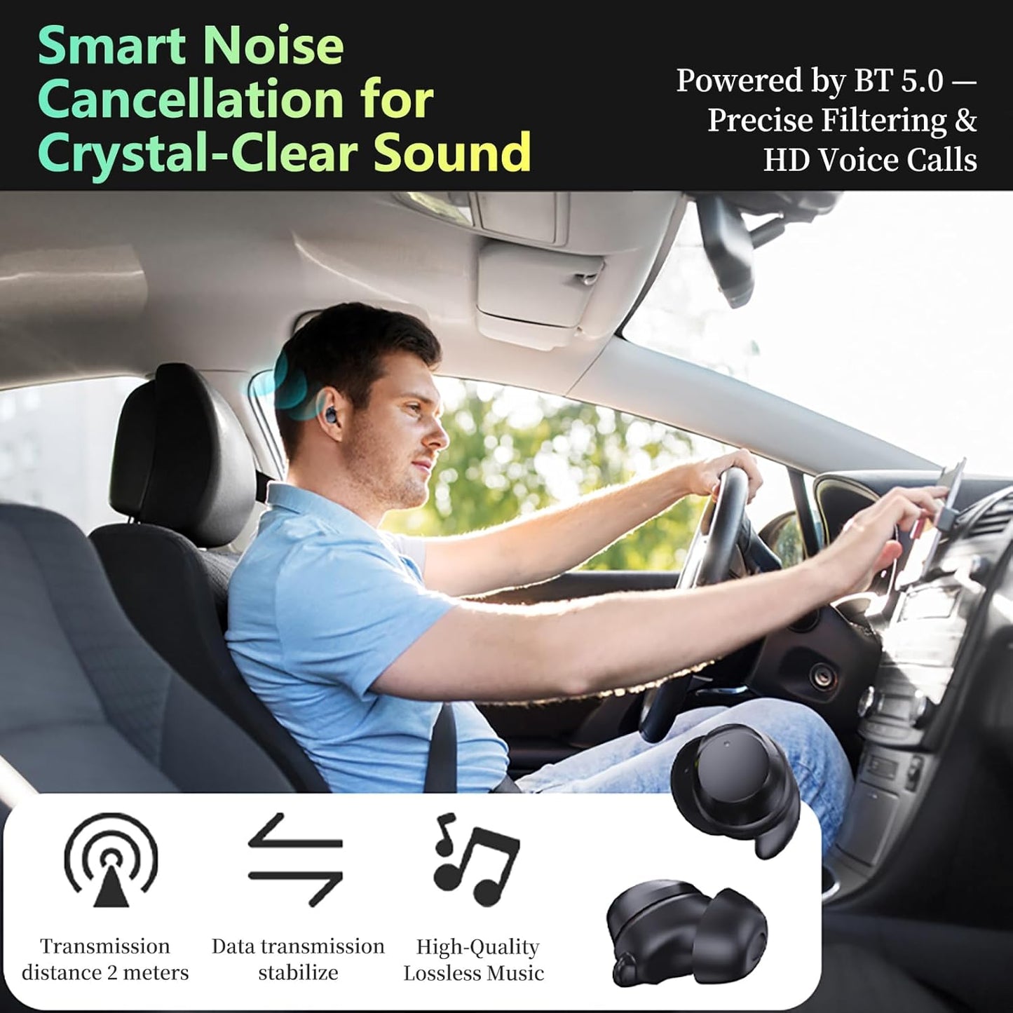 MLVOC 120W Fast Charging Car Charger with Earbuds, Retractable 4-in-1 USB-C & Lightning for iPhone & Android (Black)