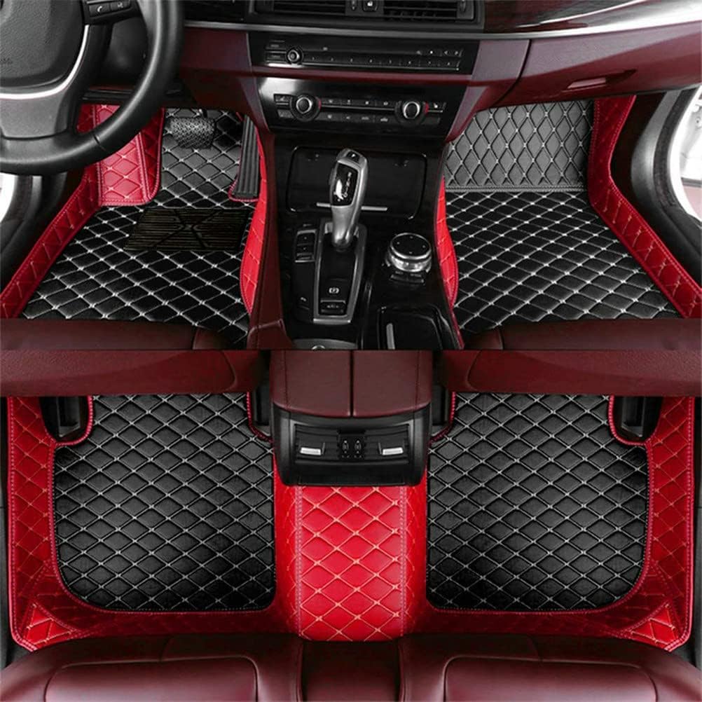 Add Personal Touch to Your Vehicle with IMEISH Customizable Logo Text Car Mats for 99% of vehiclesPads Protection Non-Slip Leather Floor Liners (Red Beige and Black Beige)