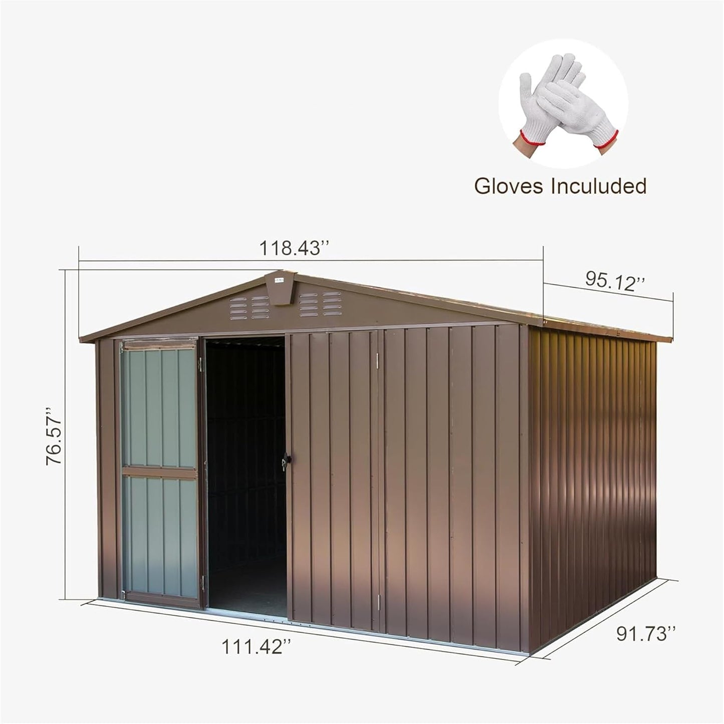 IKERY Metal Storage Shed 10' x 8' with Double Lockable Doors - Large Garden & Backyard Tool Shed for Bikes, Weather-Resistant - Brown