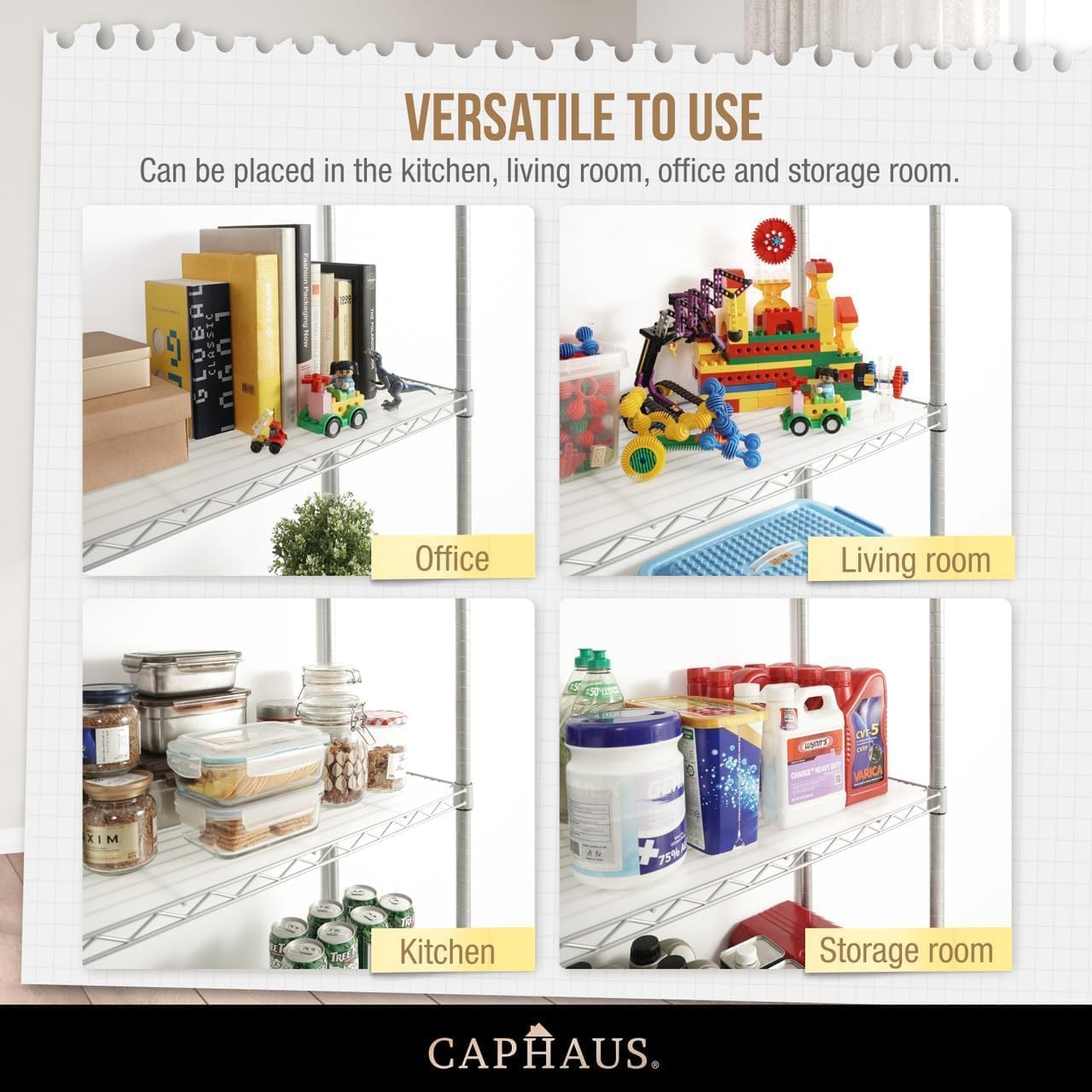 CAPHAUS NSF Black Adjustable 3-Tier Shelf Wire Shelving Unit w/Liner, Garage & Basement Storage Organizer, Metal Steel Shelves