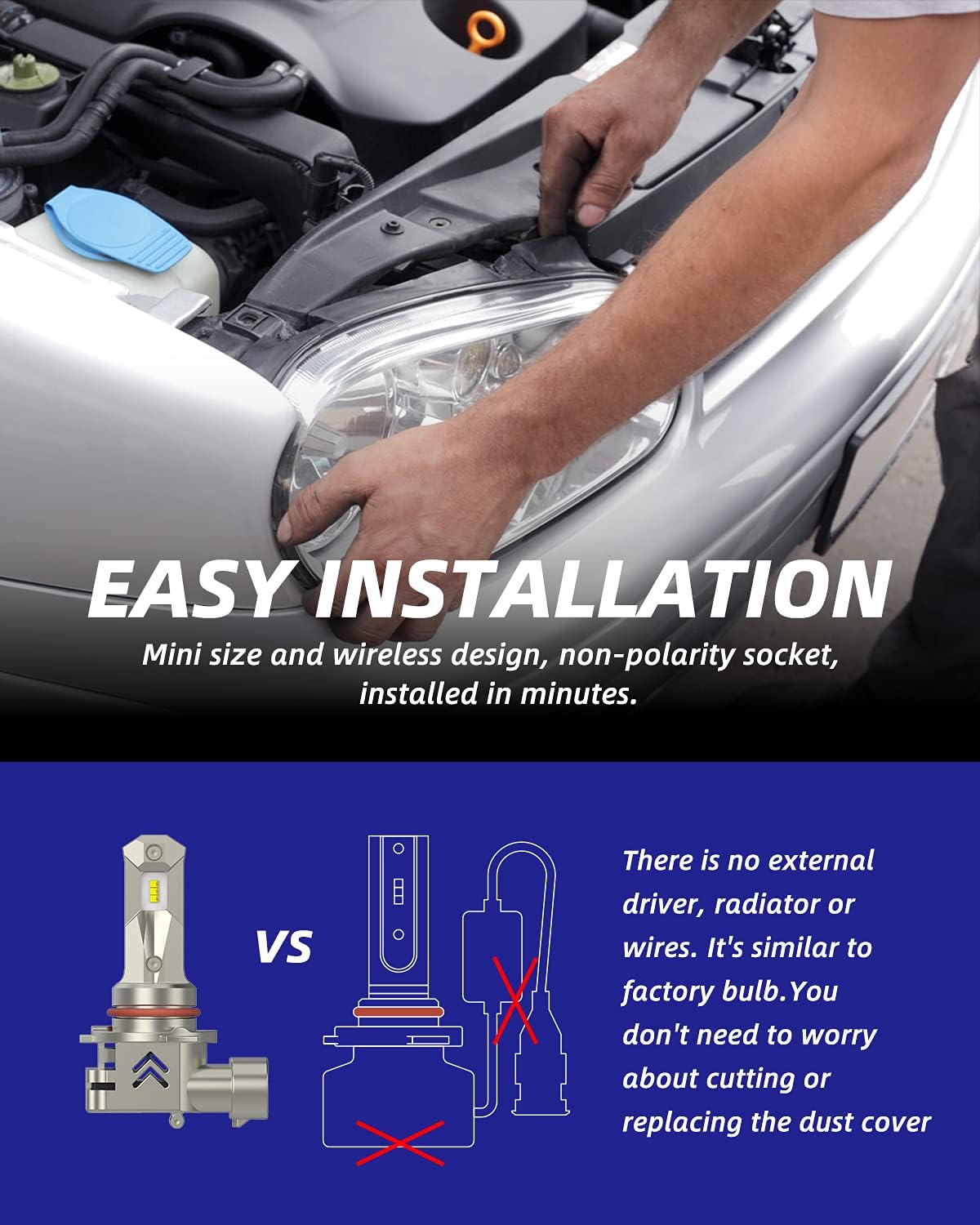 AUTOONE Upgraded 9005 LED Bulbs 22000 Lumens for High Beam, 600% Brighter 6500k White Wireless Plug and Play Canbus Ready Automotive Light Bulb Replacement for Halogen