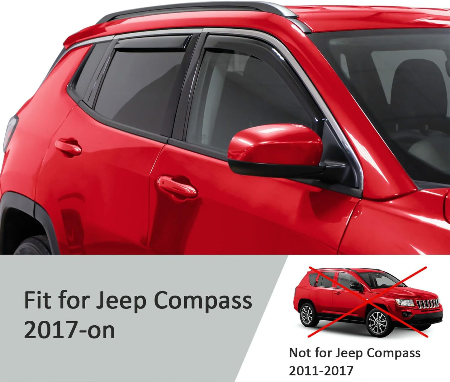 Voron Glass in-Channel Extra Durable Rain Guards for Jeep Compass 2017-2025, Window Deflectors, Vent Window Visors, 4 Pieces - 200669