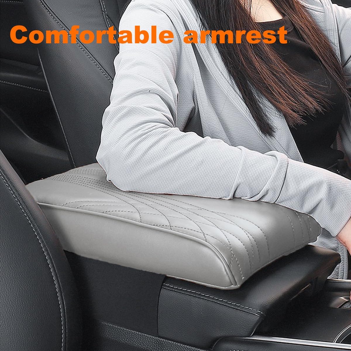 Car Center Console Cover, Memory Foam Car Armrest Cushion, Beige Auto Arm Rest Pad, Leather Arm Rest Covering Car, Hand Rest Pillow for SUV/Truck/Vehicle (No.2 Gray)