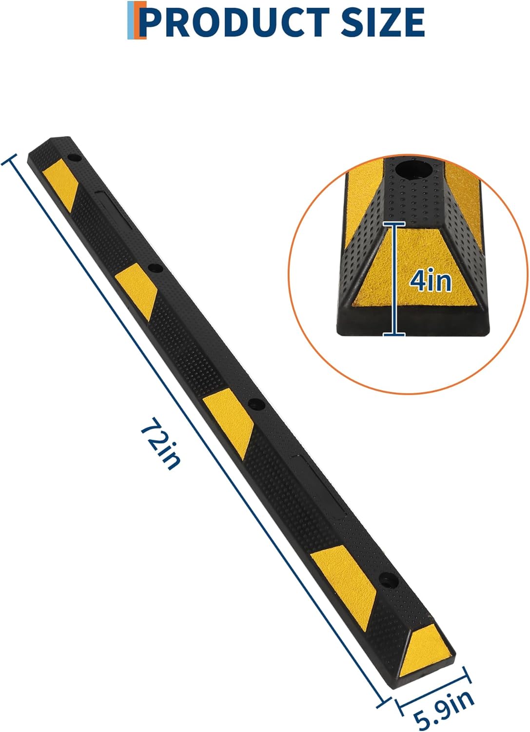 Garvee 72 Inch Heavy Duty Rubber Parking Curb, Garage Car Wheel Stopper with Yellow & Black Reflective Strips, Durable Speed Bump for Driveway, Warehouse & Parking Lots