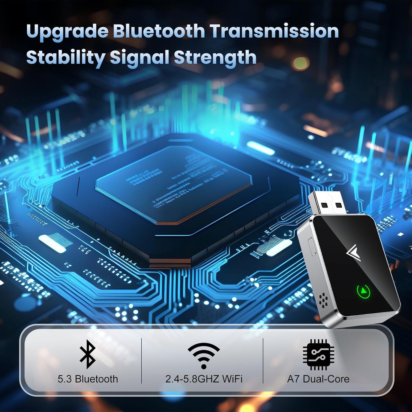 Wireless CarPlay Adapter for iPhone, Convert Wired to Wireless Apple car play Adapter, Mini Size with Extension Cable USB & USB-C/Type-C, Stable Control & No Delay，For cars in 2016 or later