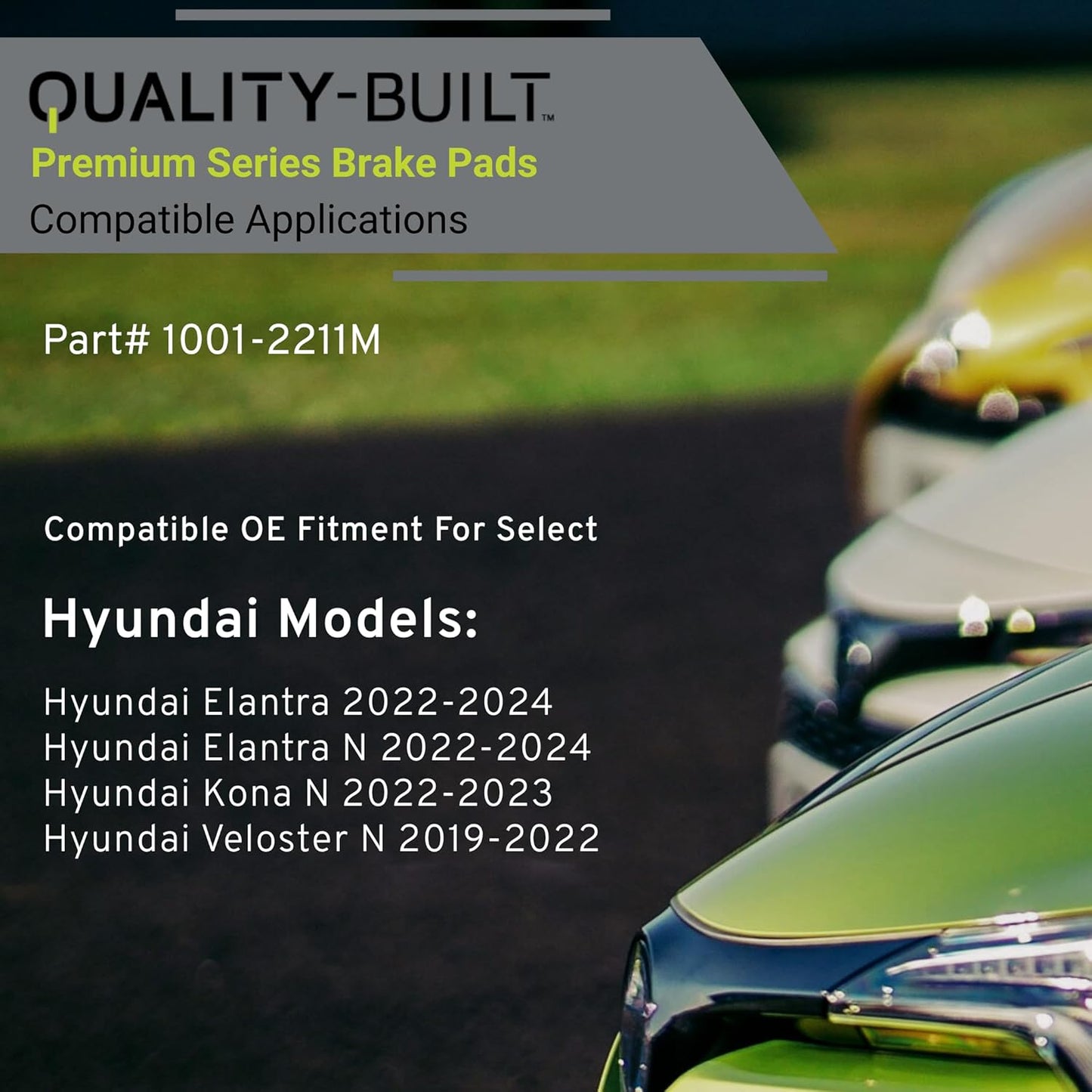 Premium Semi-Metallic Front Brake Pads (1001-2211M) Compatible with Hyundai Elantra 2022-2024, Hyundai Elantra N 2022-2024, Hyundai Kona N 2022-2023, Hyundai Veloster N 2019-2022