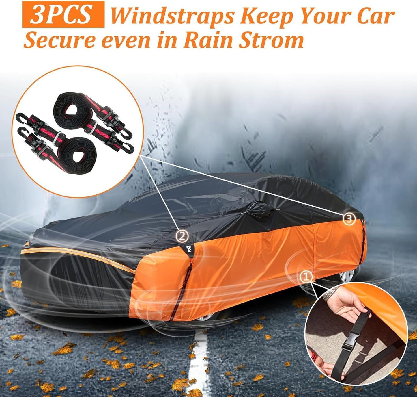 Waterproof Car Cover for Automobiles, All Weather Full Exterior Covers Fit for Toyota Camry Chevrolet Malibu Honda Accord, Universal Windproof Rain Sun UV Protection Car Covers Fit 191"-200" Sedan