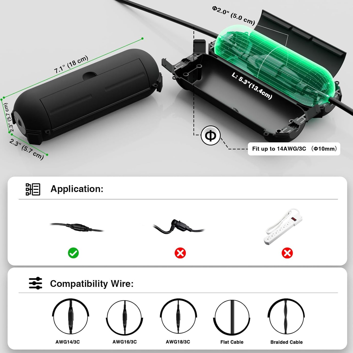 Flemoon [9 Pack] Outdoor Extension Cord Safety Cover, IP44 Waterproof Connection Protector, Weatherproof Electrical Box for Outdoor Plug, Outlet, Holiday Light, Christmas Decorations, Black