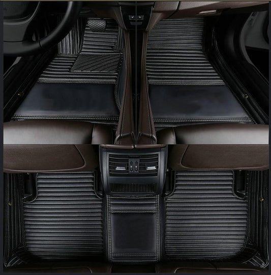 Custom Car Floor Mat Compatible with BMW Mercedes-Benz Toyota Cadillac Lexus Honda Infiniti Nissan Hyundai Kia Audi All Models Cars Sedans SUVs Automotive Mats (Black Beige Stripe)
